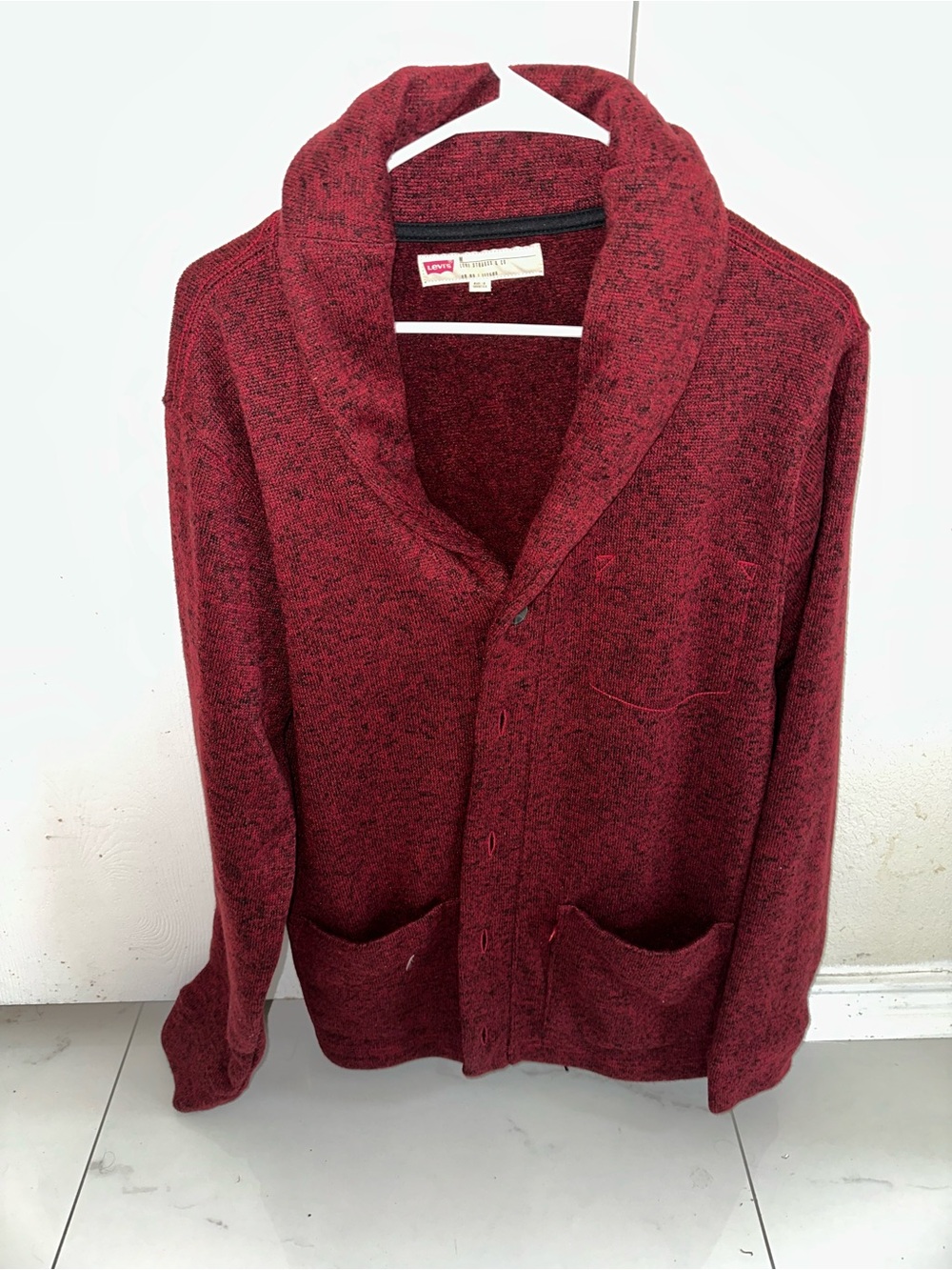 Levi's Men's Shawl Collar Cardigan Sweater - (2)Red and green